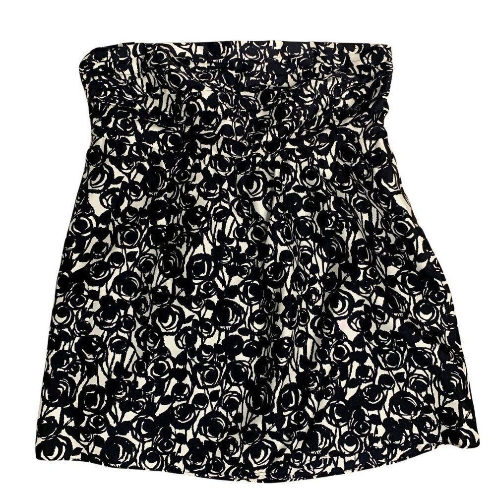 Banana Republic Strapless Silk Top 2 Black White Floral Pleated Lined Zipper